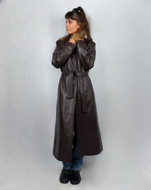 Trench cioccolato in vera pelle