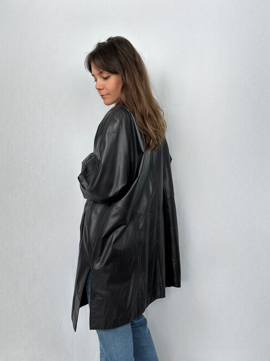 Trench in vera pelle viola scuro