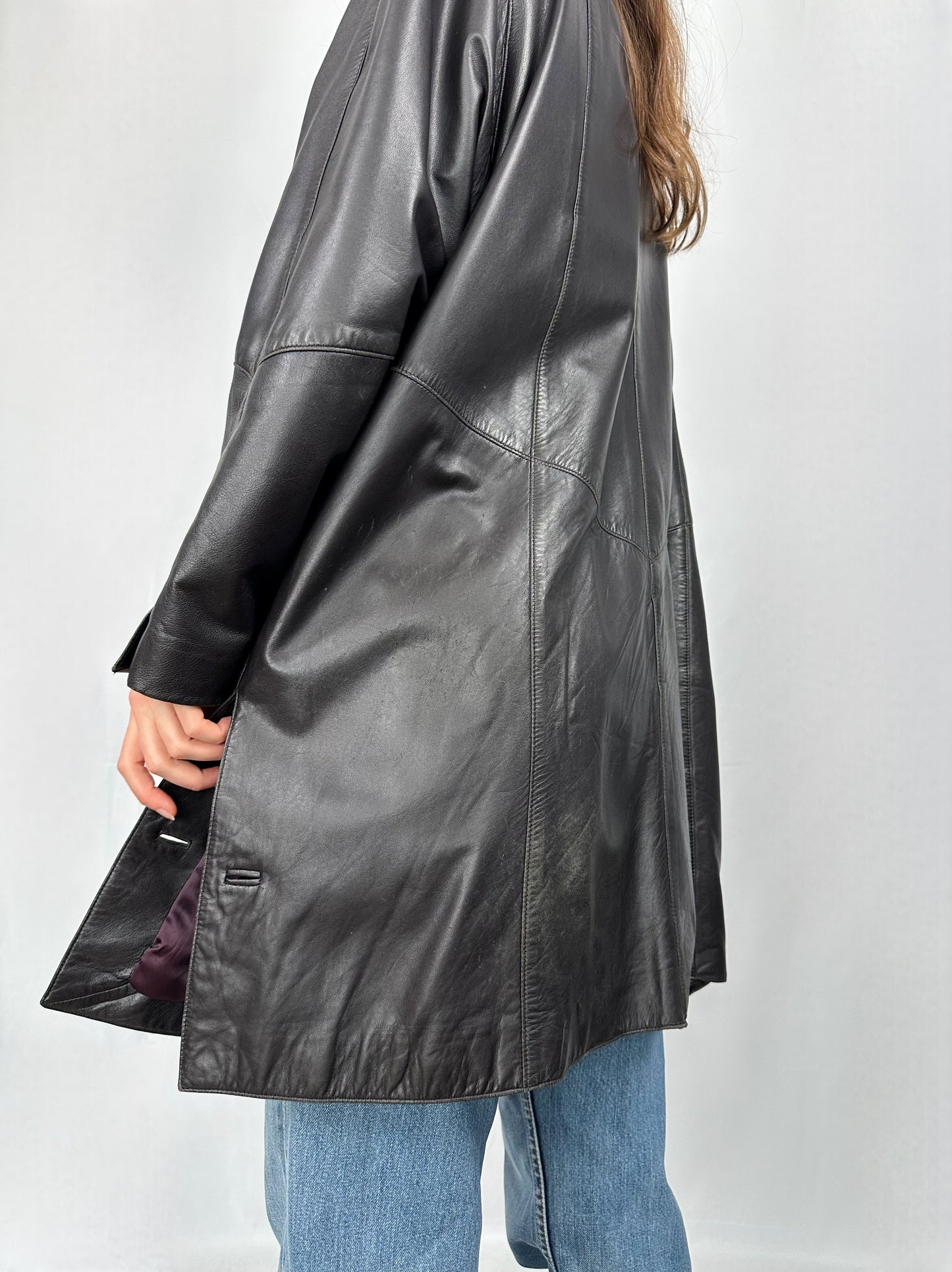 Trench in vera pelle viola scuro