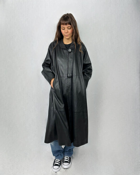 Trench drammatico in vera pelle