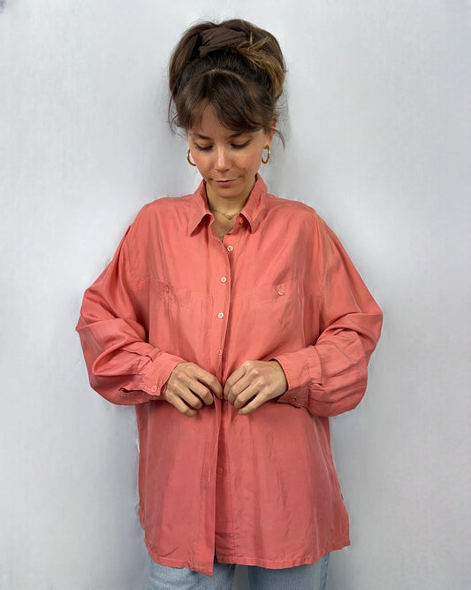 Camicia salmone in pura seta