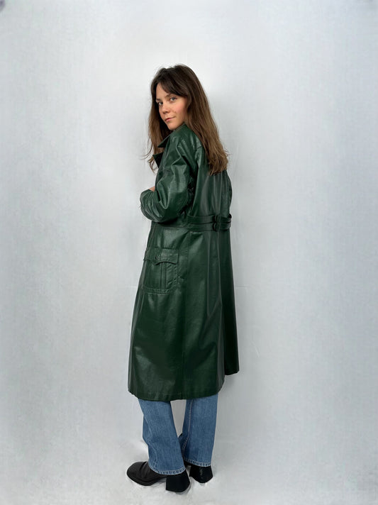 Trench raro in vera pelle verde