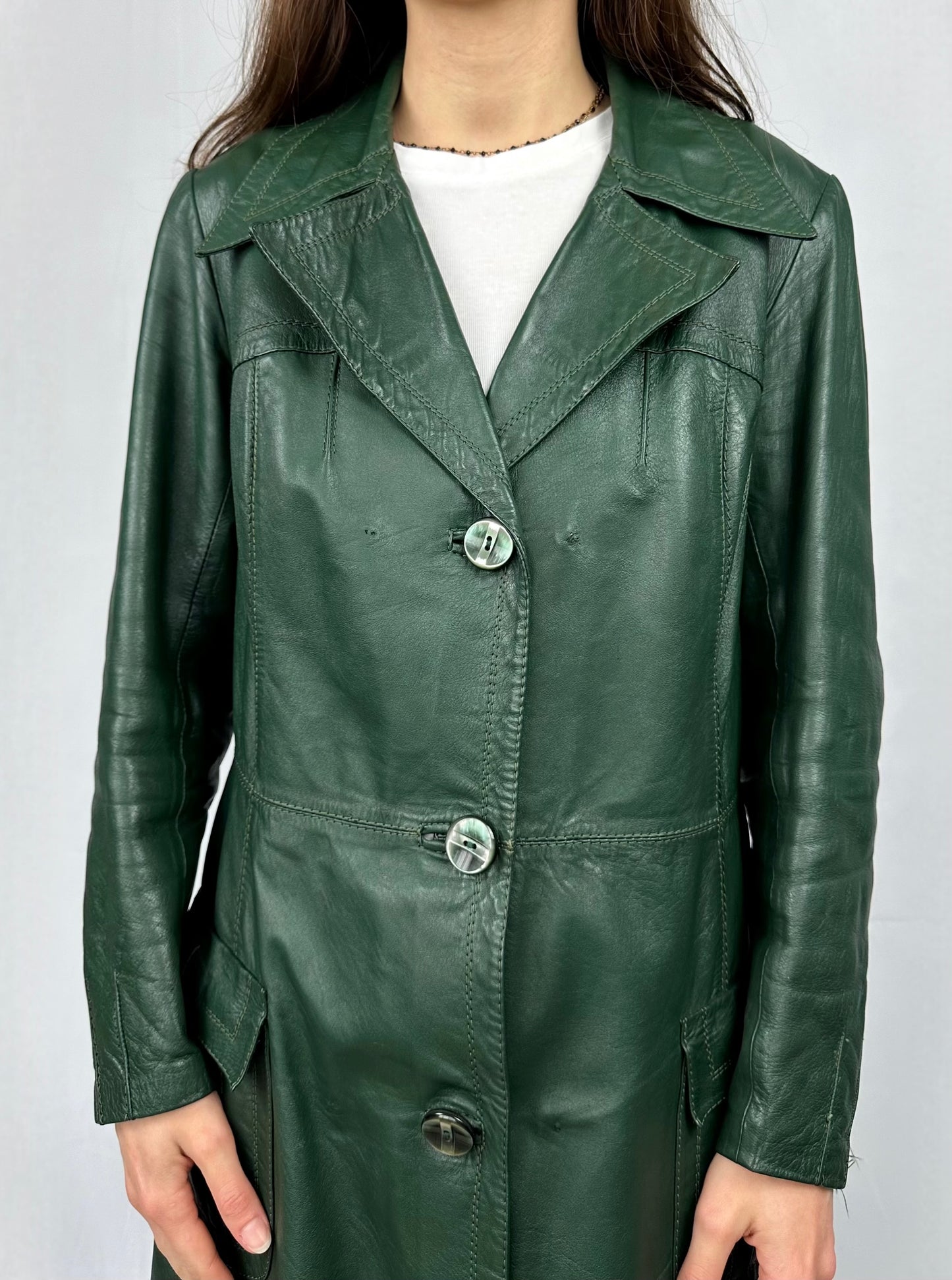 Trench raro in vera pelle verde