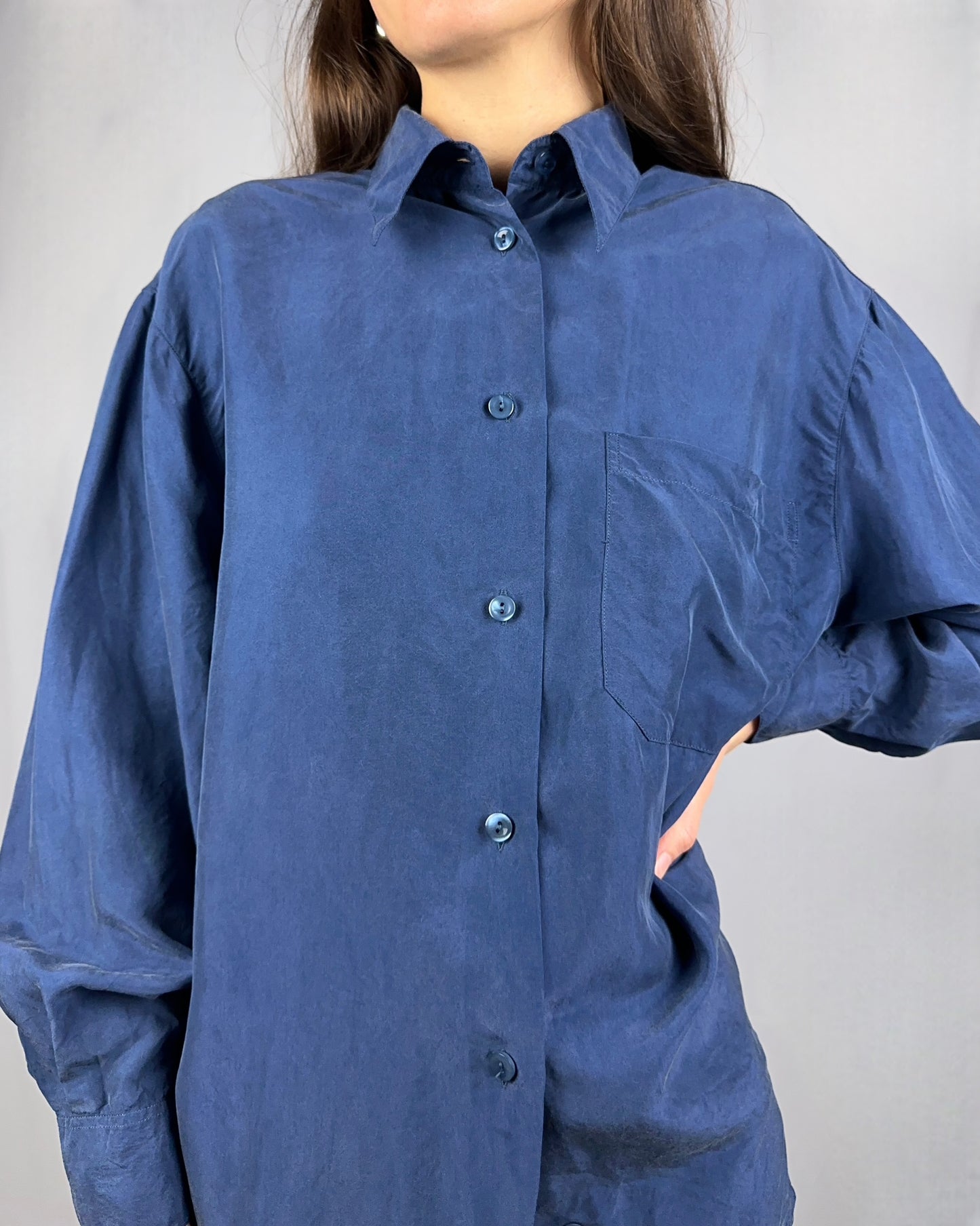 Camicia blu in pura seta