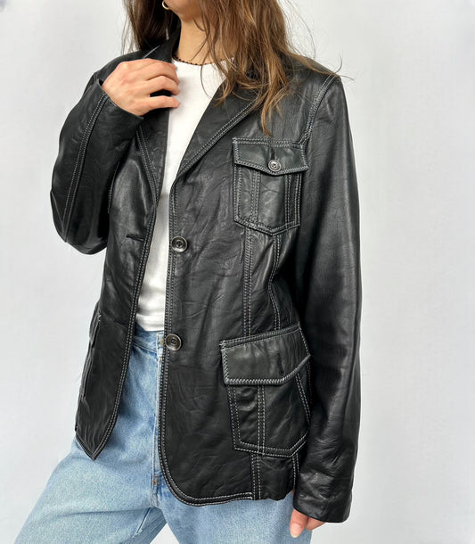 Blazer nero in vera pelle