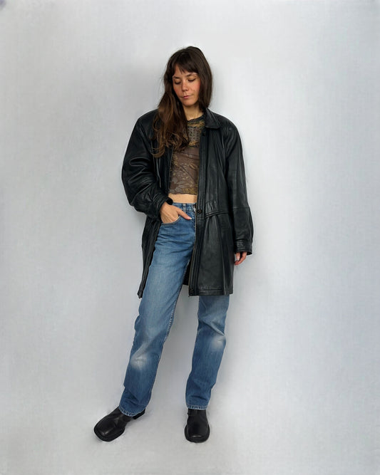 Trench in vera pelle con motivo intrecciato