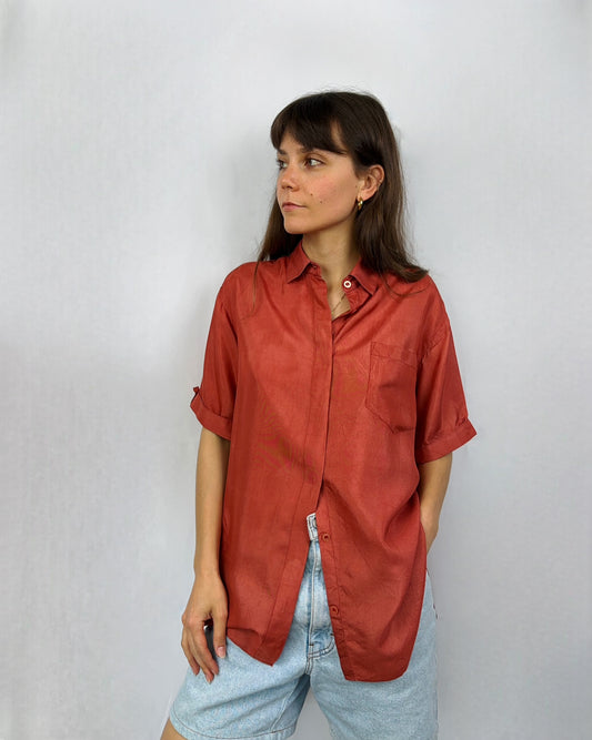 Camicia in pura seta mattone