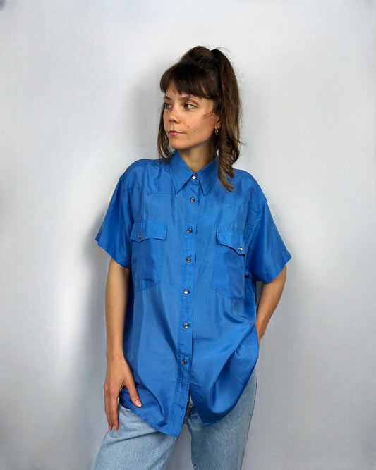 Camicia in pura seta celeste