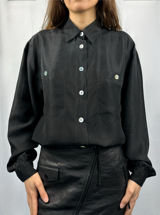 Camicia basic in pura seta nera