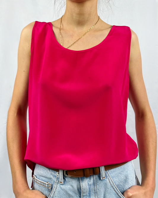 Canotta in pura seta fucsia