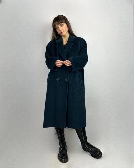 Cappotto blu petrolio in pura lana
