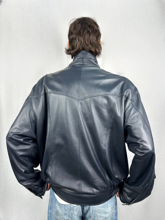 Bomber blu in vera pelle