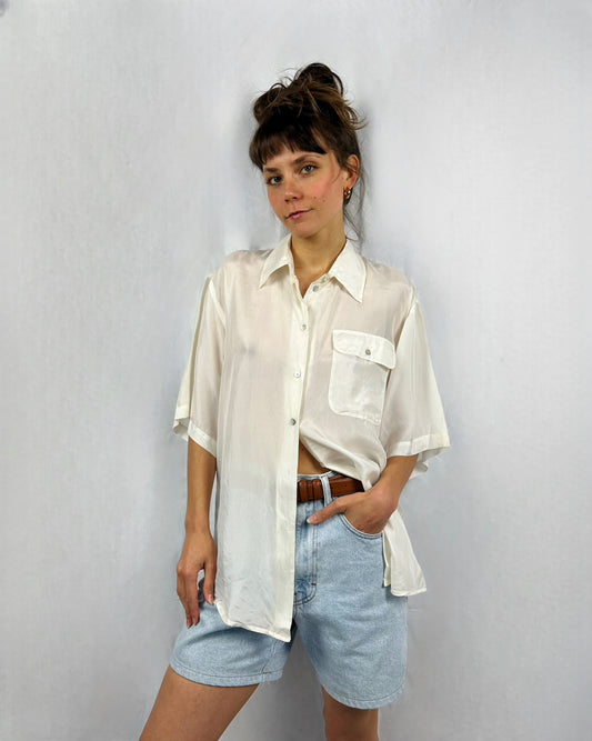 Camicia in pura seta bianca