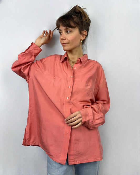 Camicia salmone in pura seta