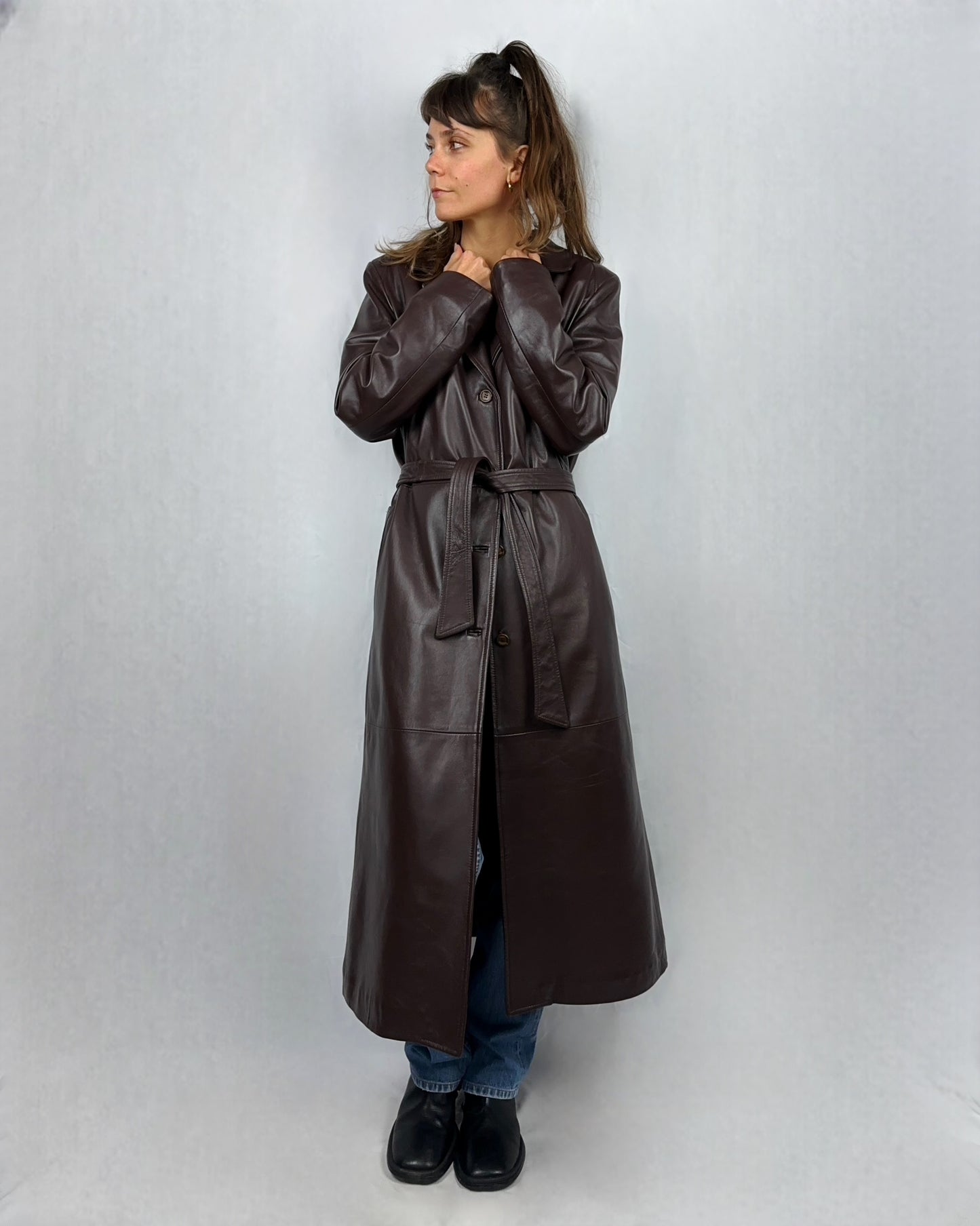 Trench cioccolato in vera pelle