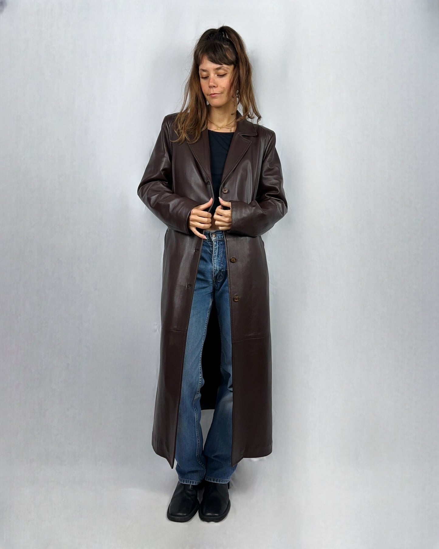 Trench cioccolato in vera pelle