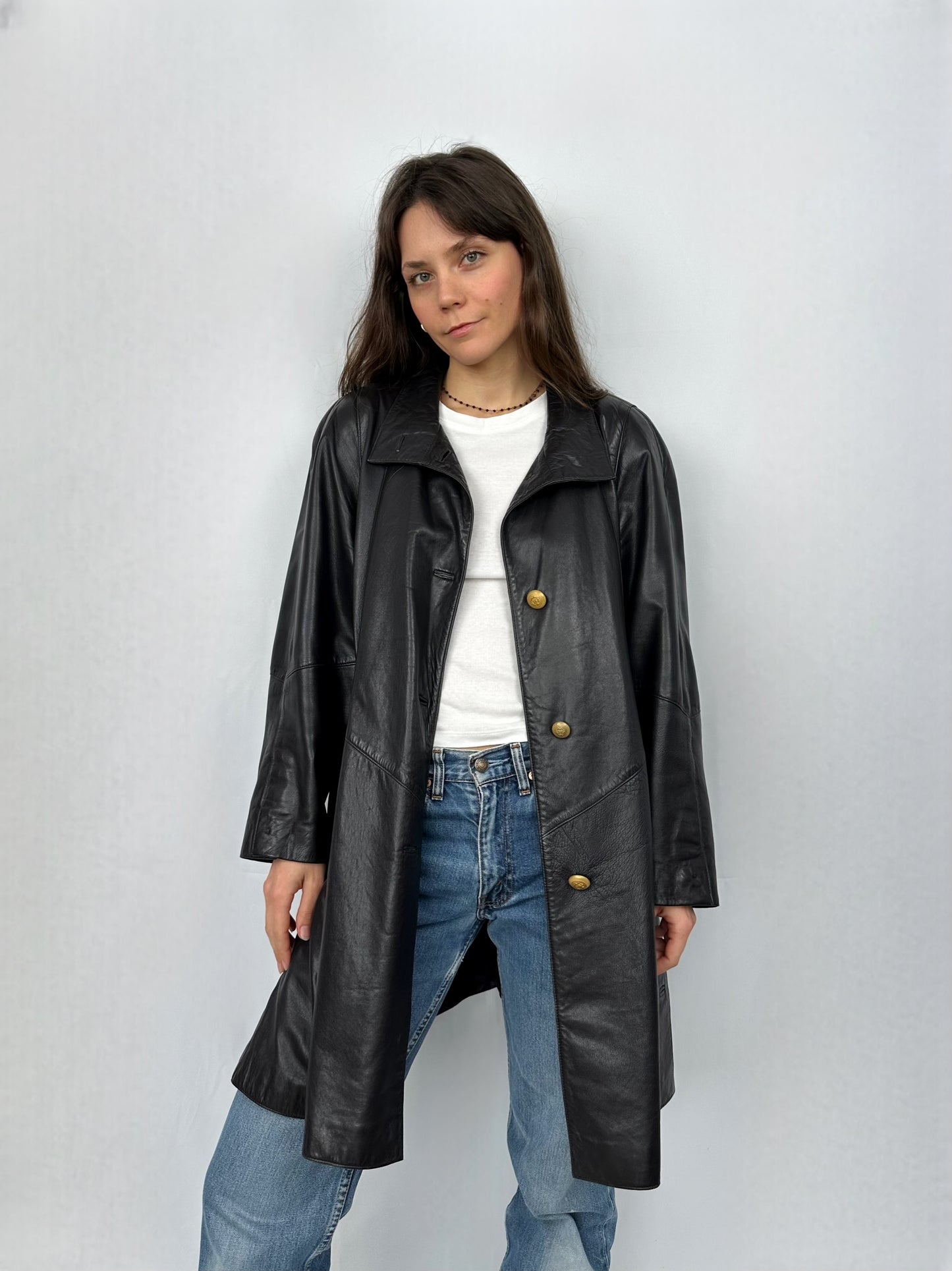 Trench in vera pelle viola scuro