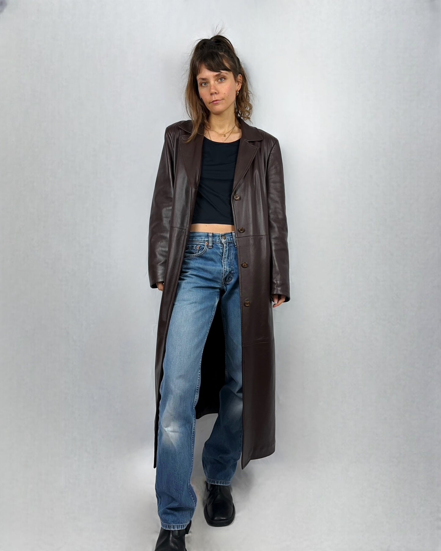 Trench cioccolato in vera pelle