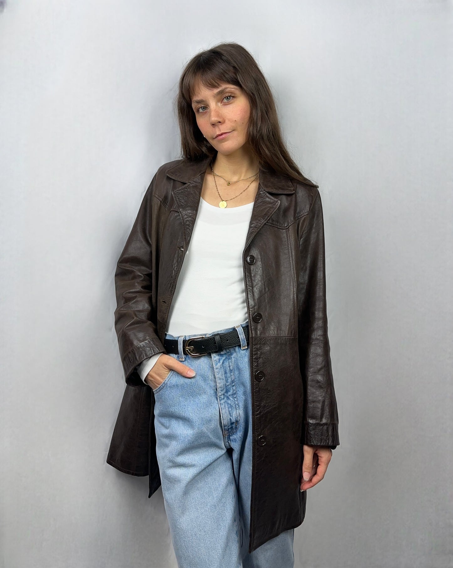 Trench in vera pelle brown