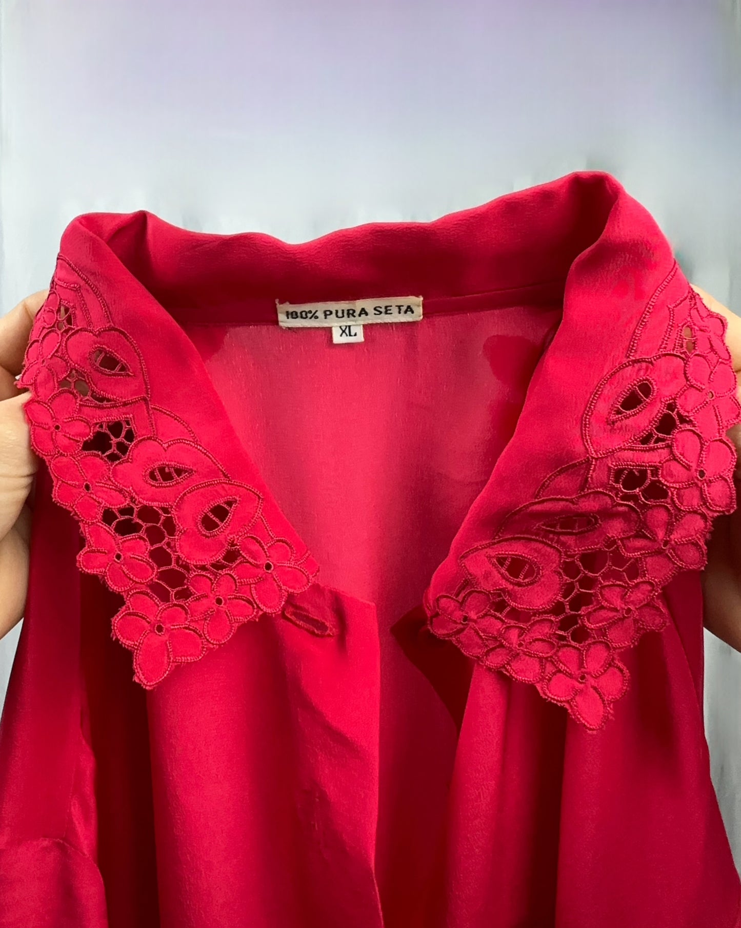 Camicia in pura seta lampone