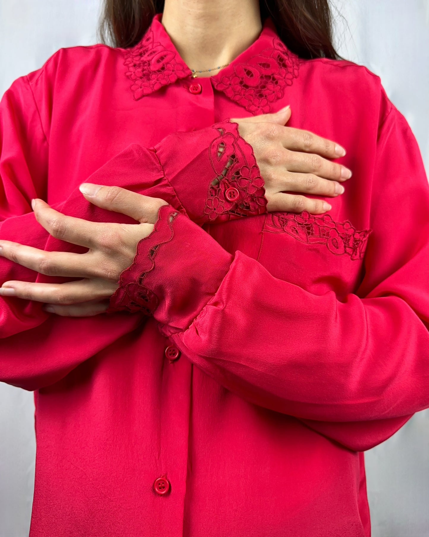 Camicia in pura seta lampone