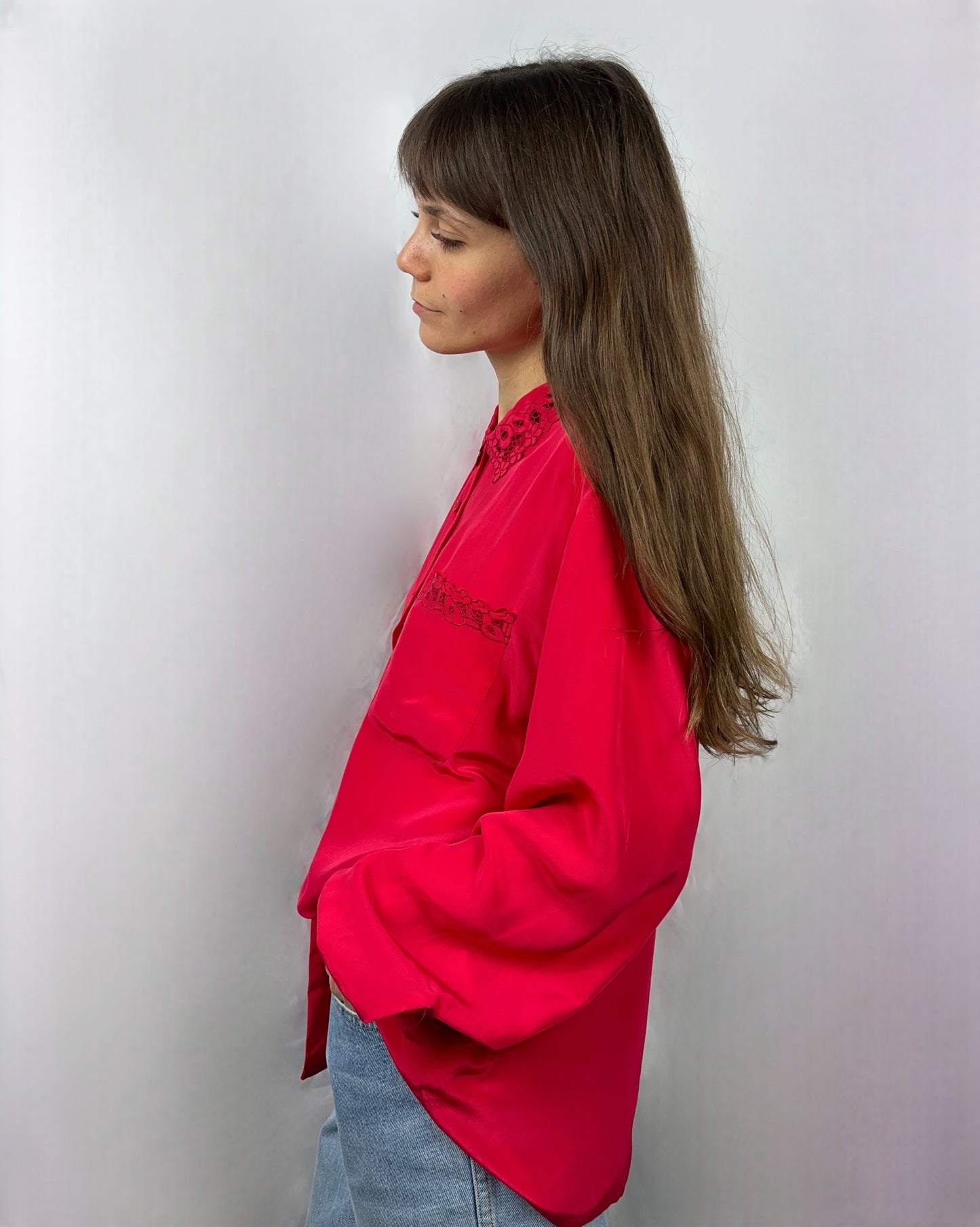 Camicia in pura seta lampone