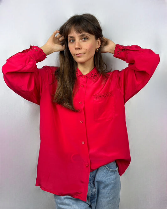 Camicia in pura seta lampone