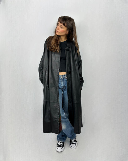 Trench drammatico in vera pelle