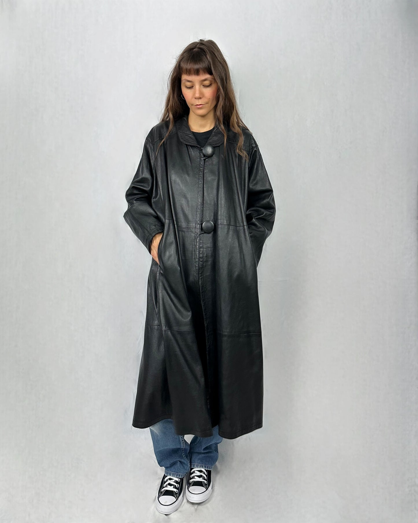 Trench drammatico in vera pelle