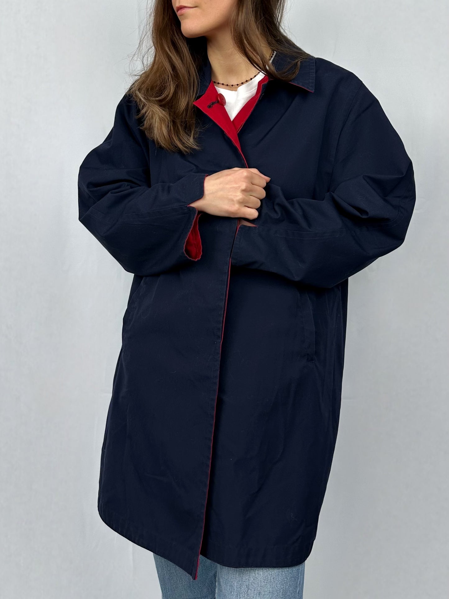 Trench double-face blu/rosso