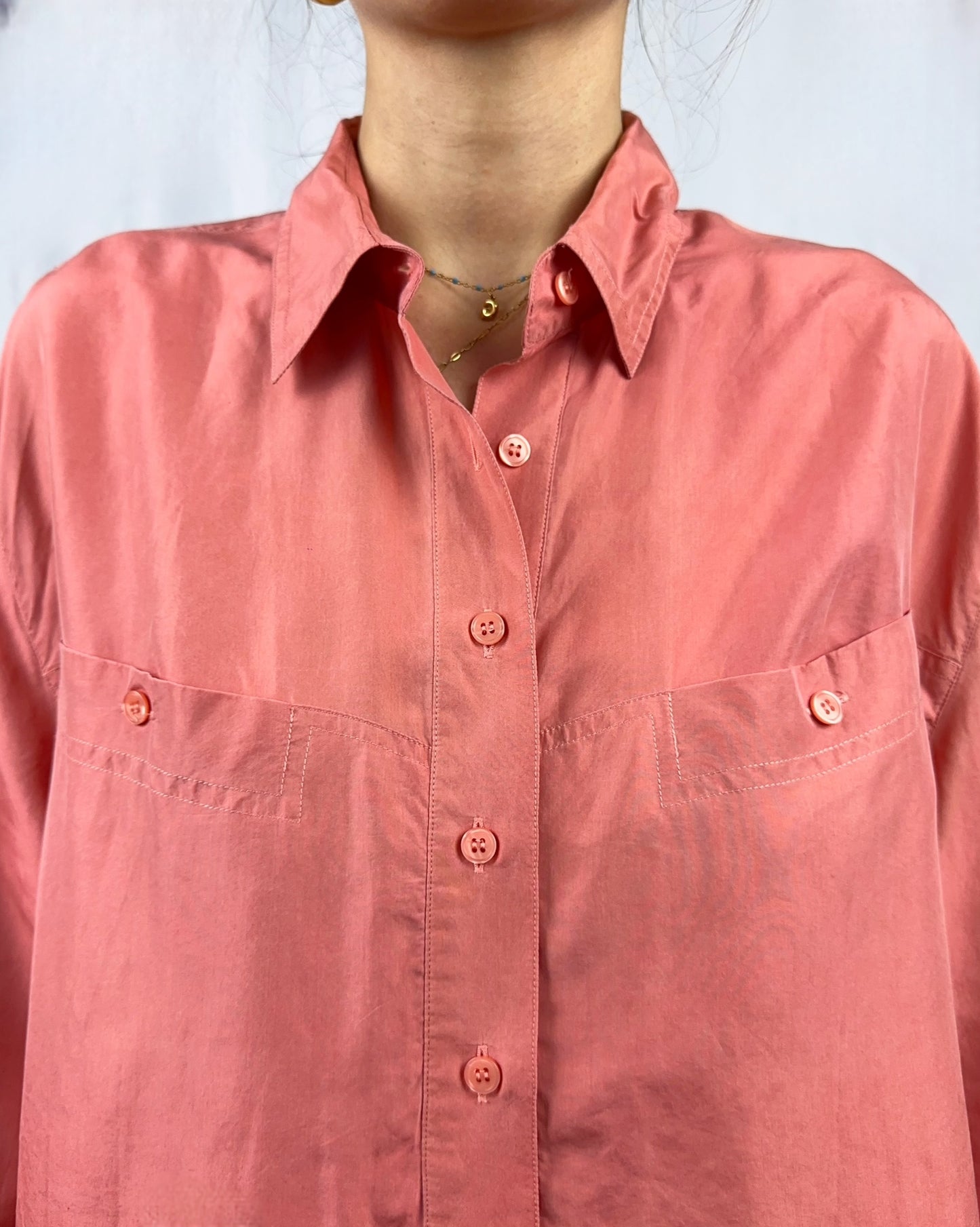 Camicia salmone in pura seta