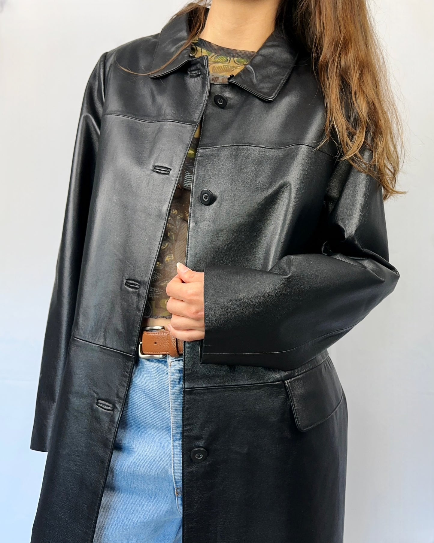 Trench essenziale in vera pelle