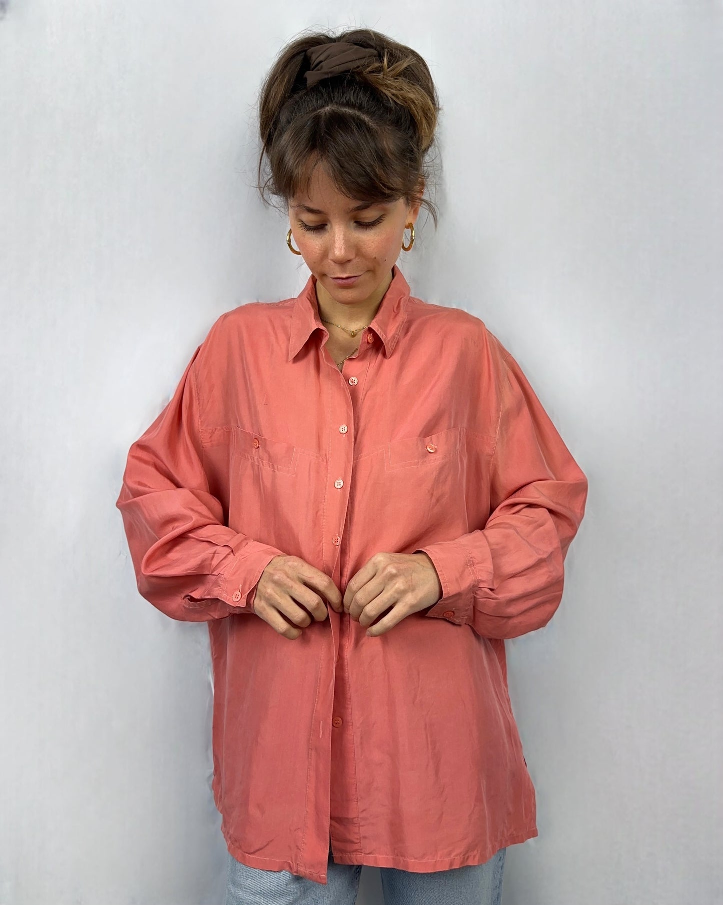 Camicia salmone in pura seta