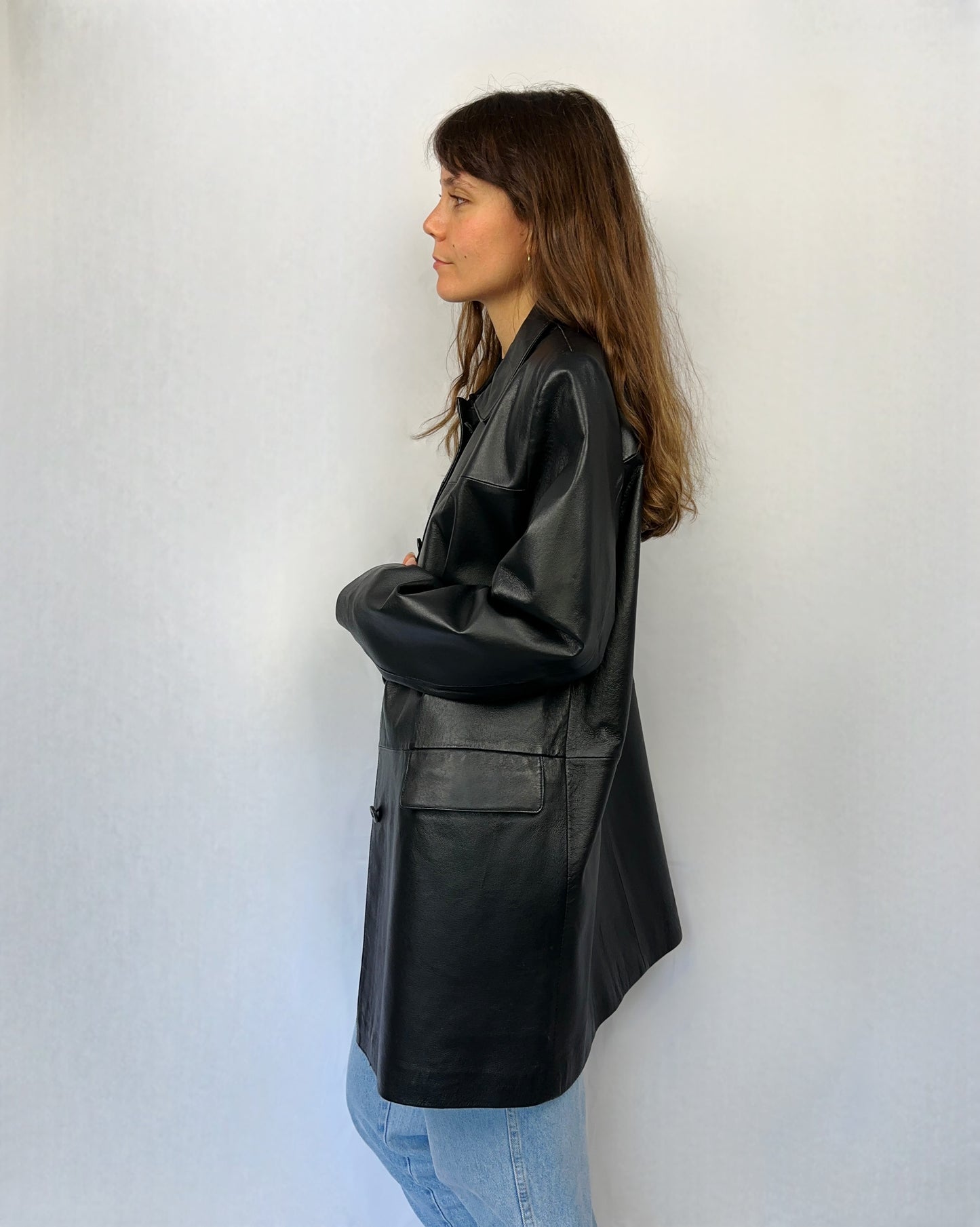 Trench essenziale in vera pelle