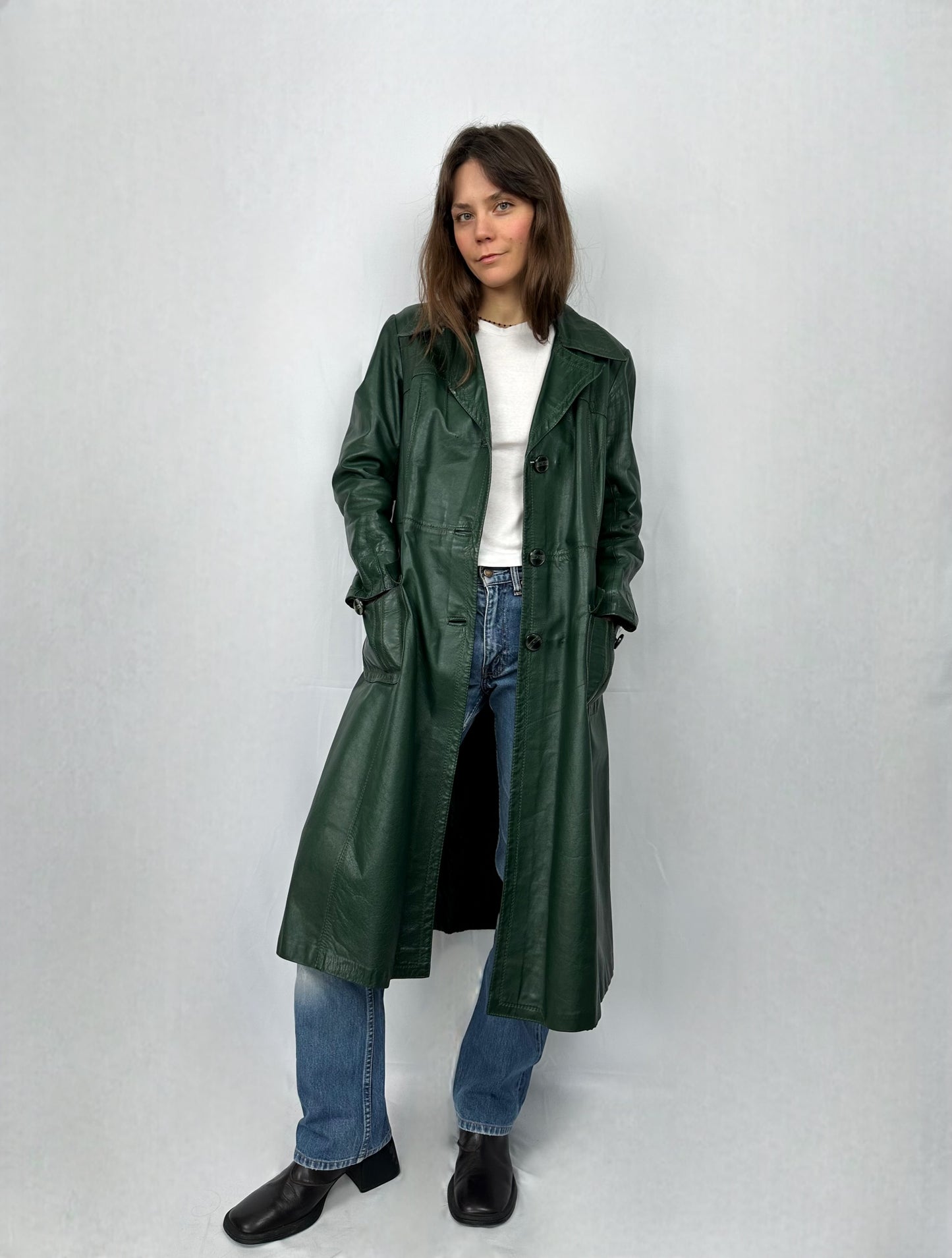 Trench raro in vera pelle verde