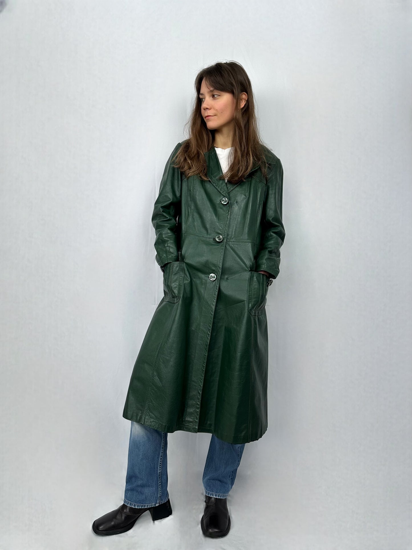 Trench raro in vera pelle verde