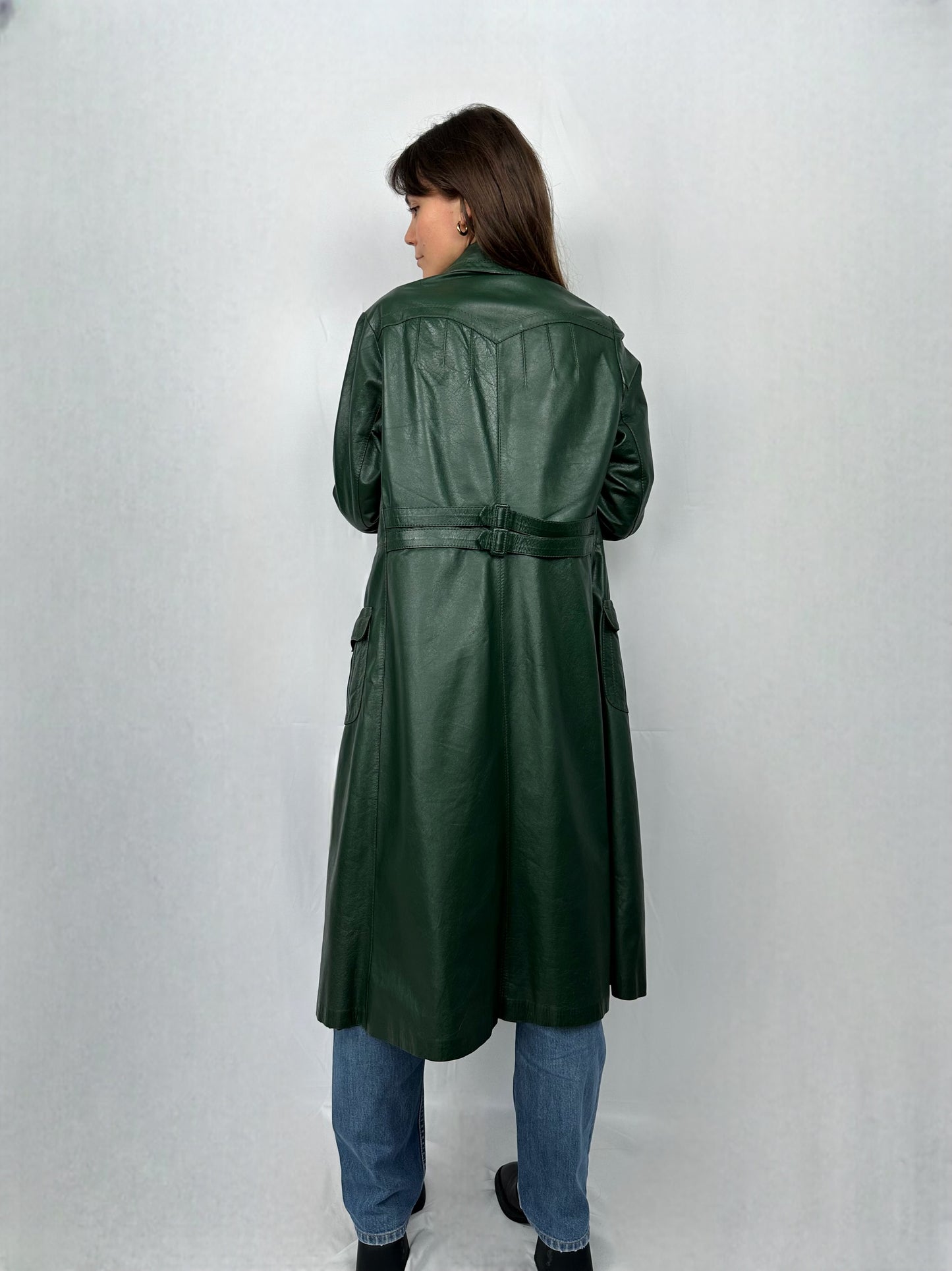 Trench raro in vera pelle verde