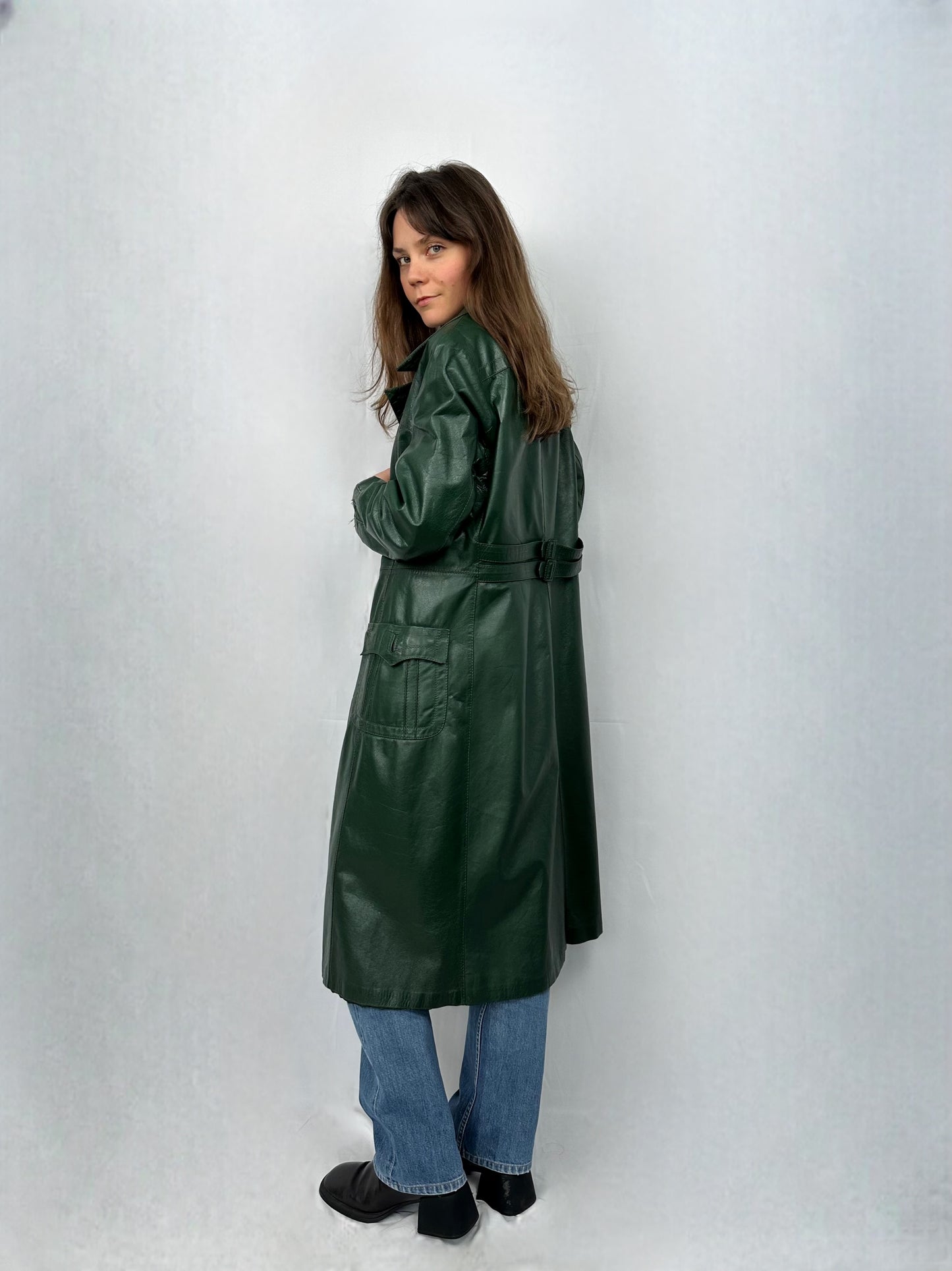 Trench raro in vera pelle verde