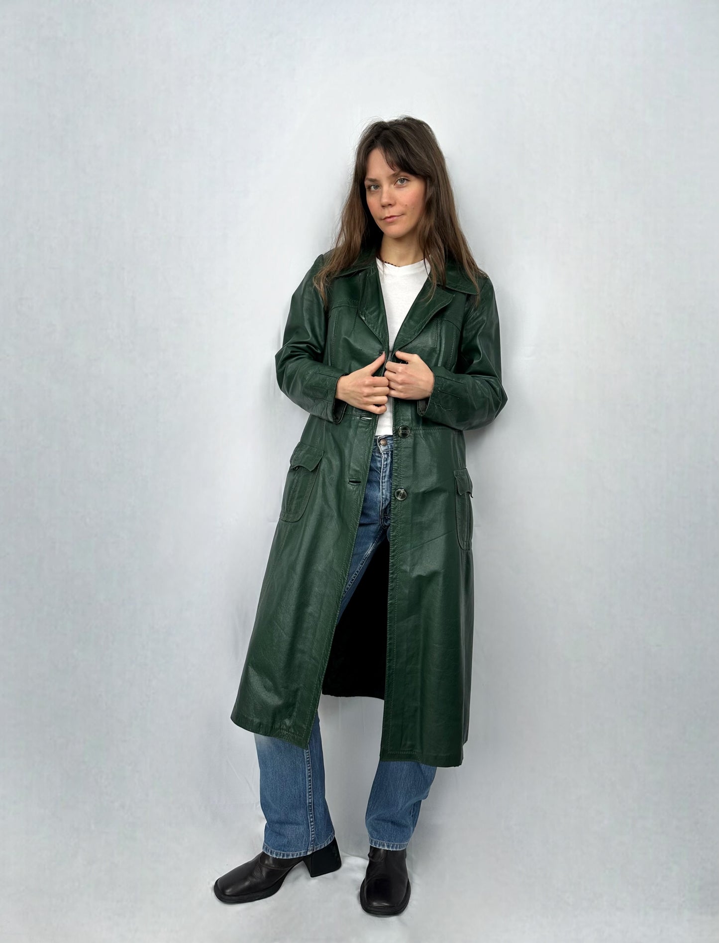 Trench raro in vera pelle verde