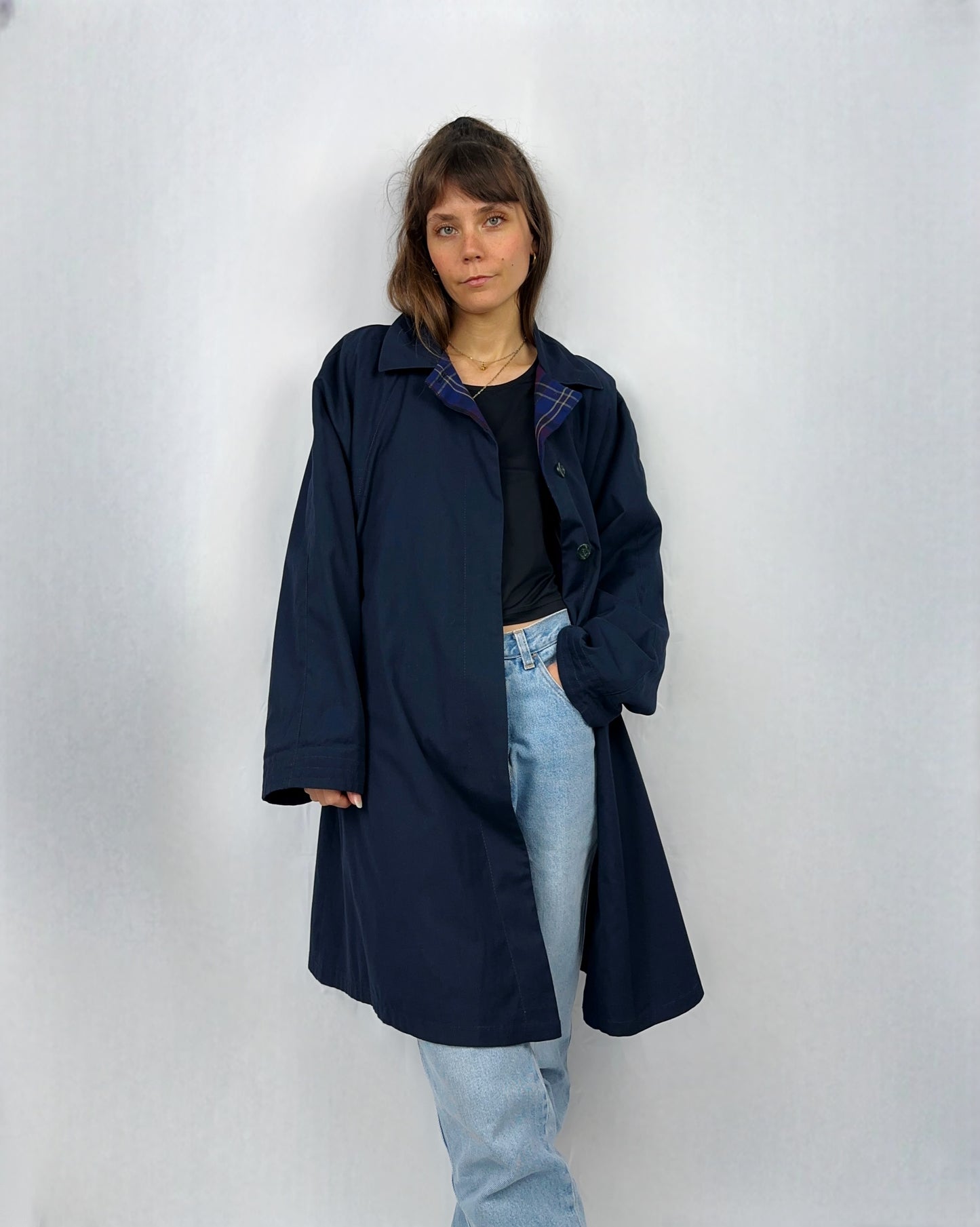 Trench blu svasato