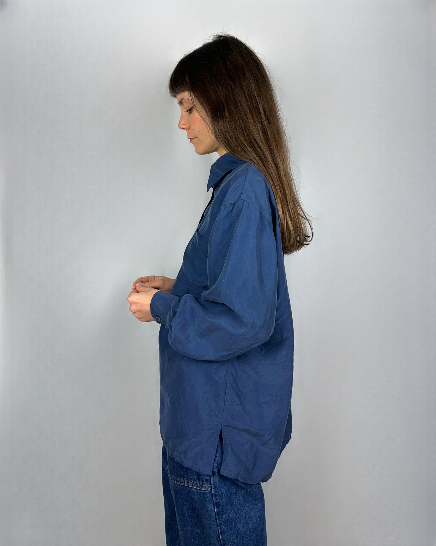 Camicia blu in pura seta