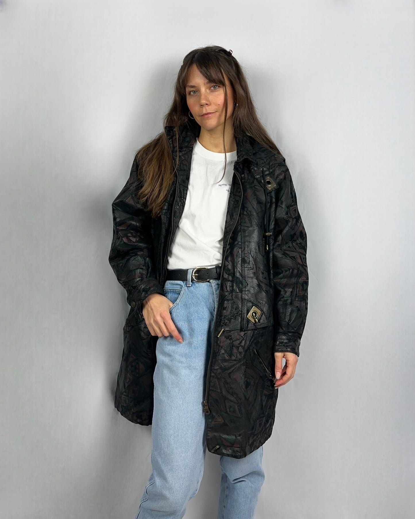 Giaccone astratto in vera pelle