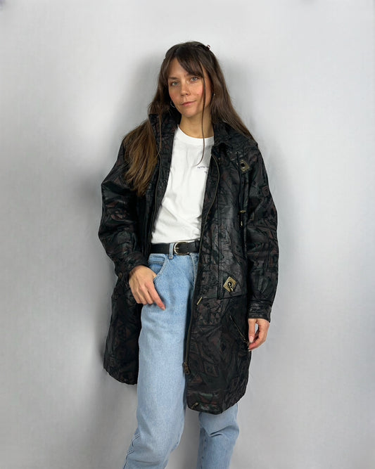 Giaccone astratto in vera pelle