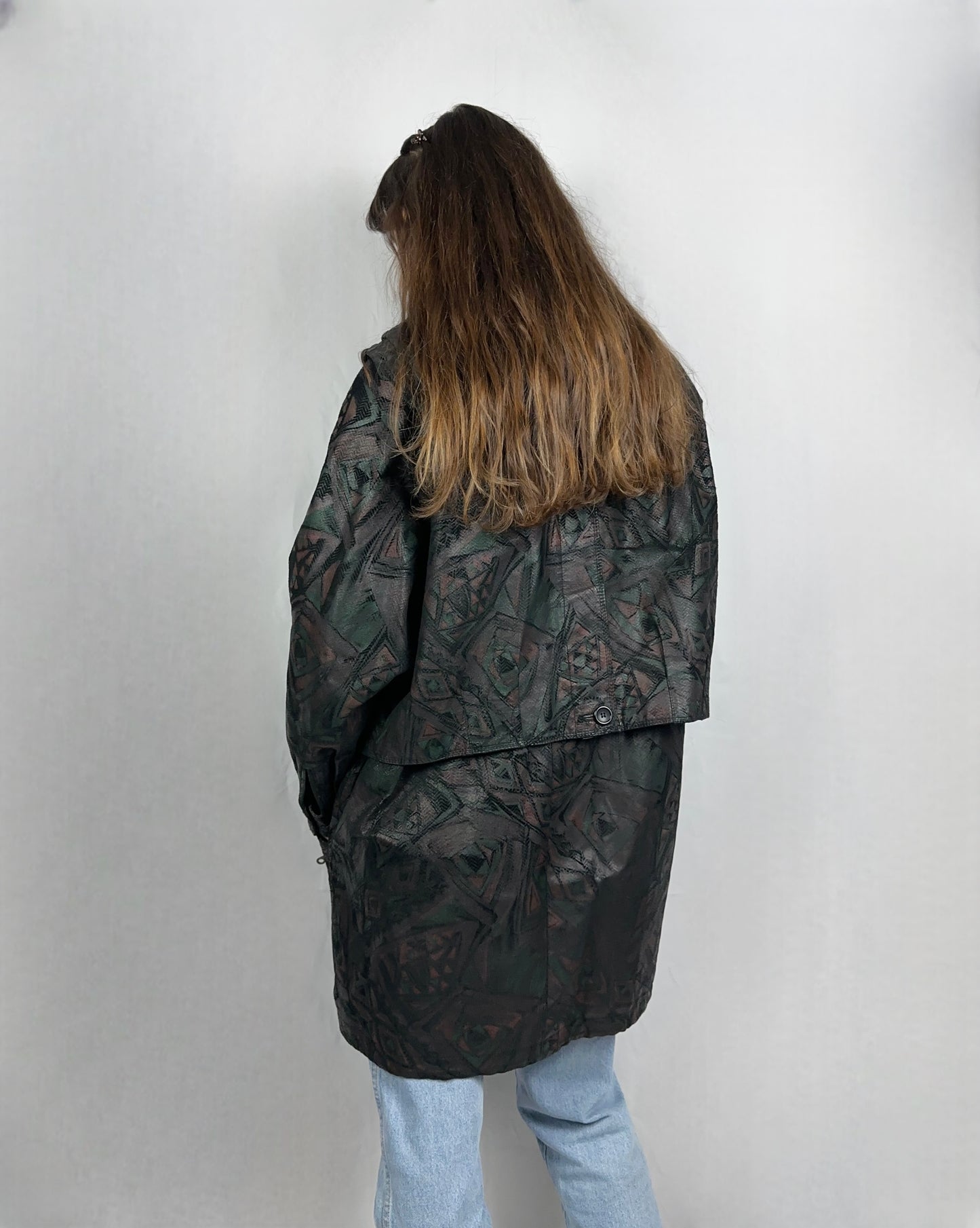 Giaccone astratto in vera pelle