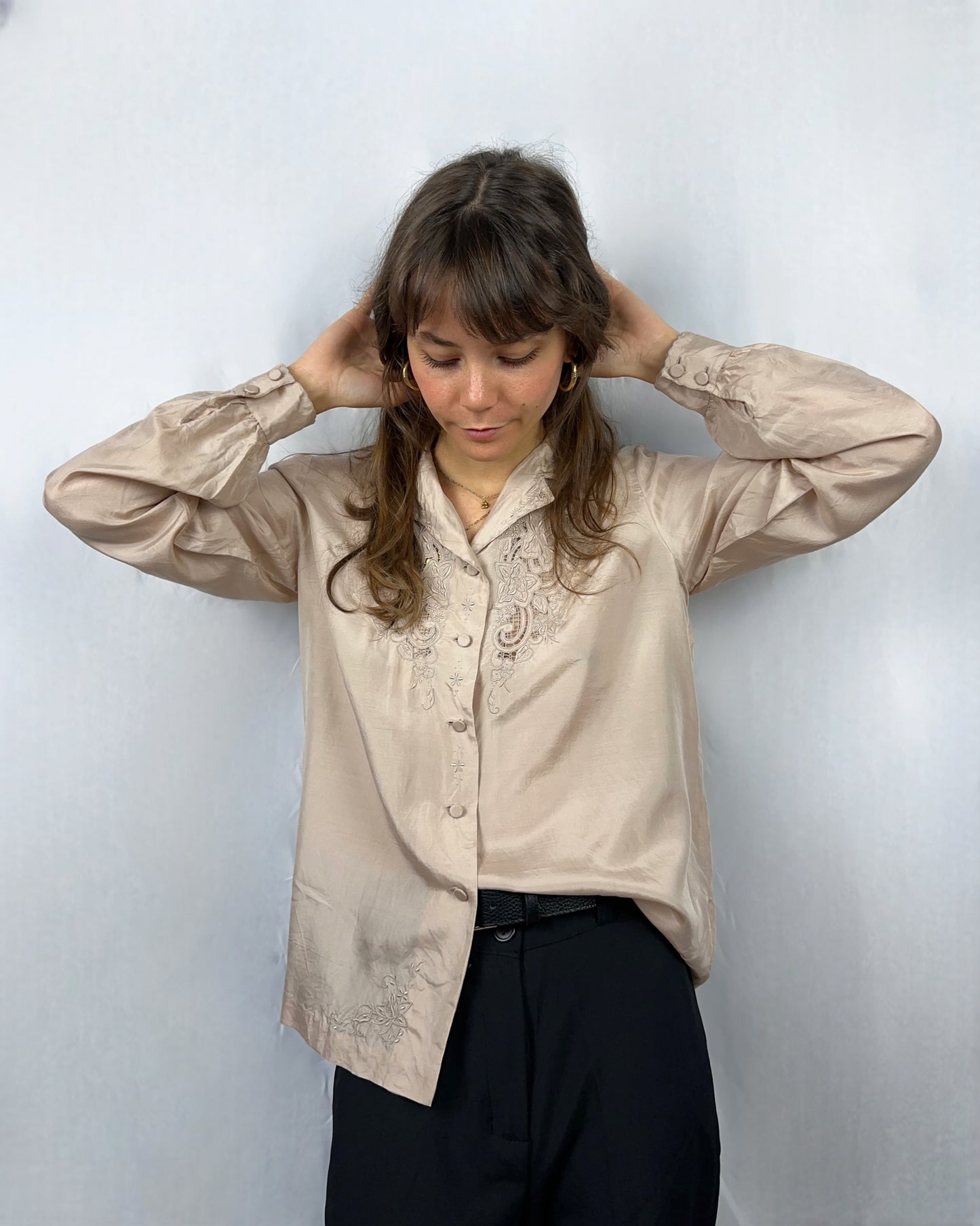 Camicia ricamata in pura seta