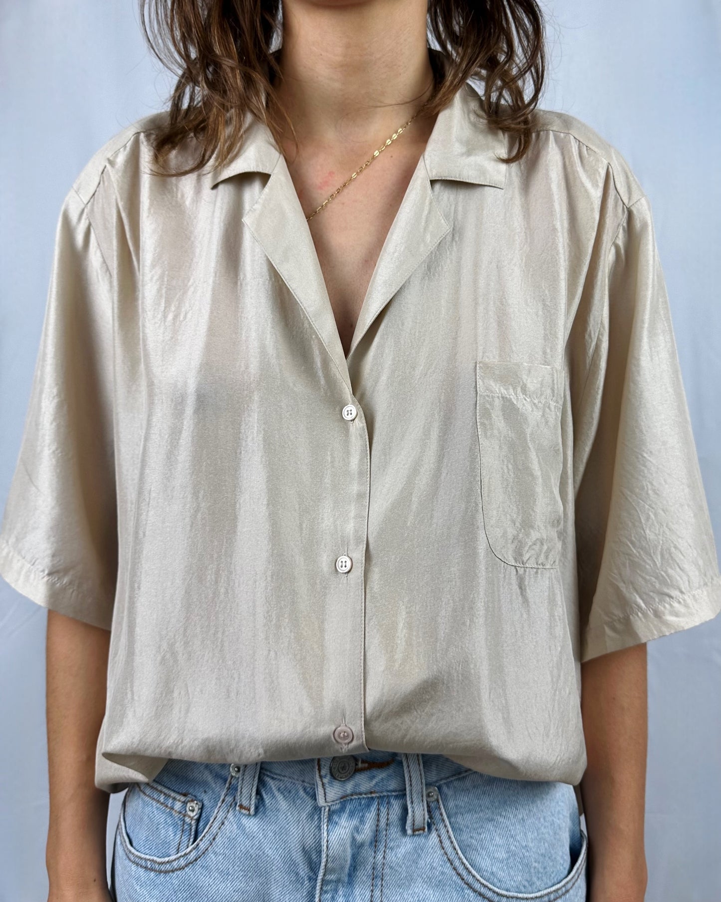 Camicia in pura seta beige