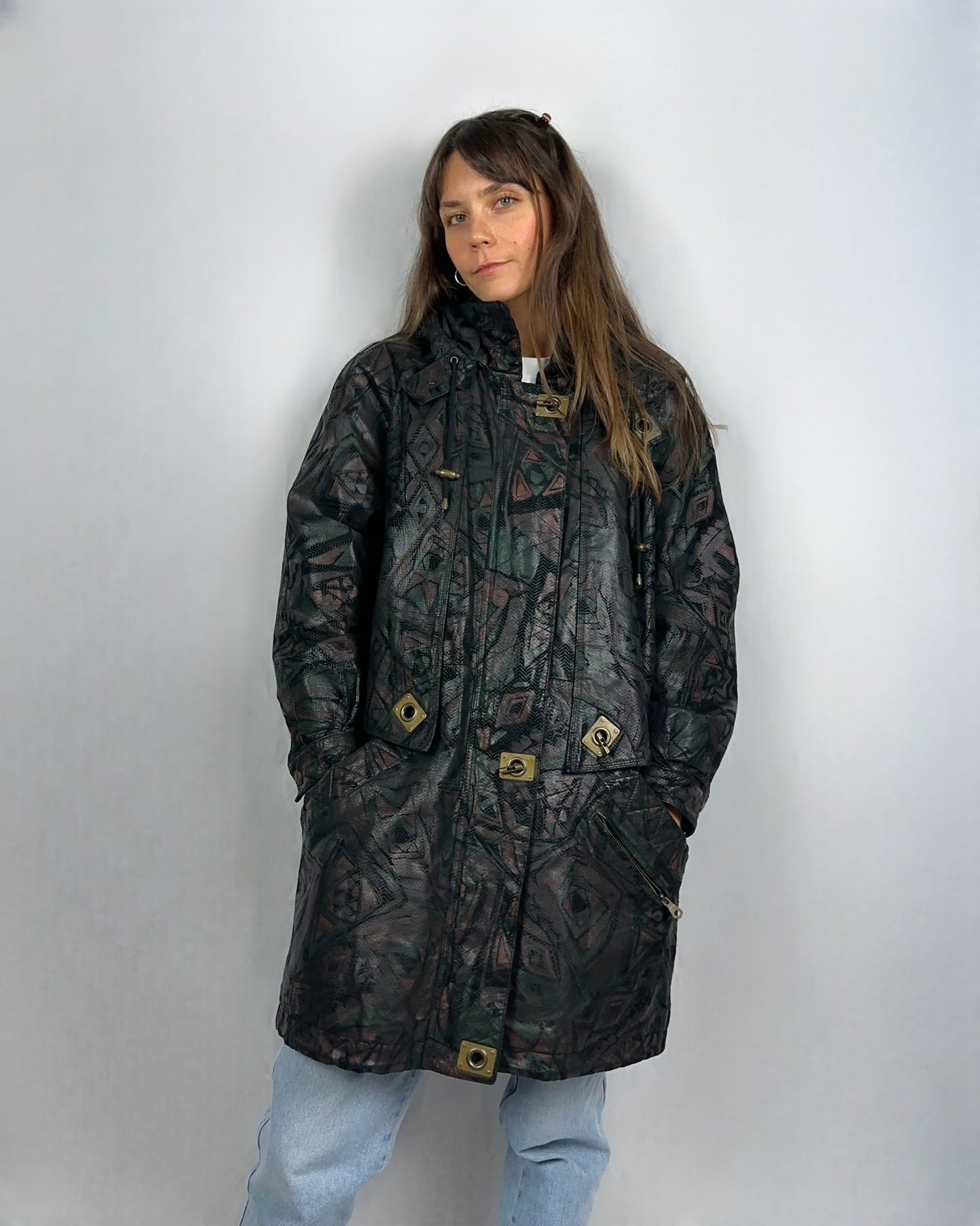 Giaccone astratto in vera pelle