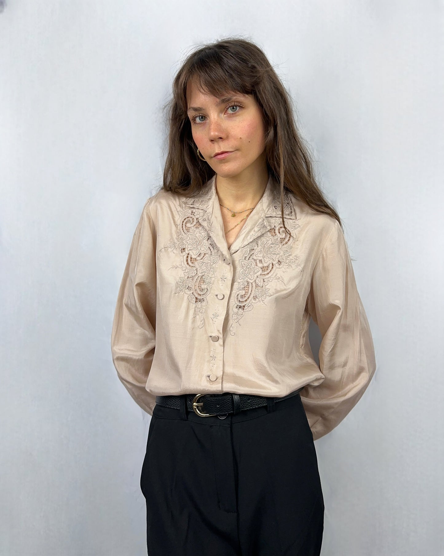 Camicia ricamata in pura seta