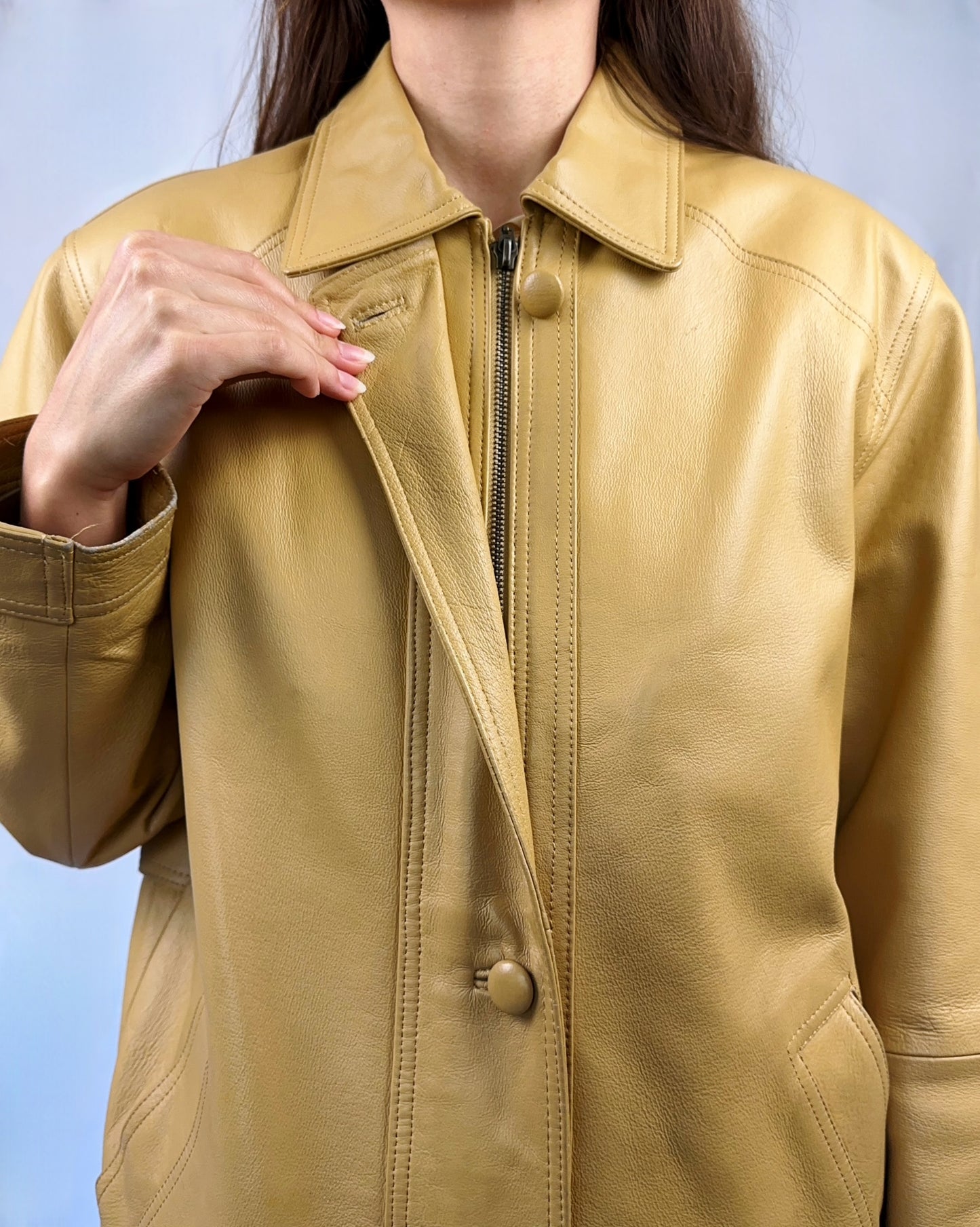 Giacca in vera pelle beige