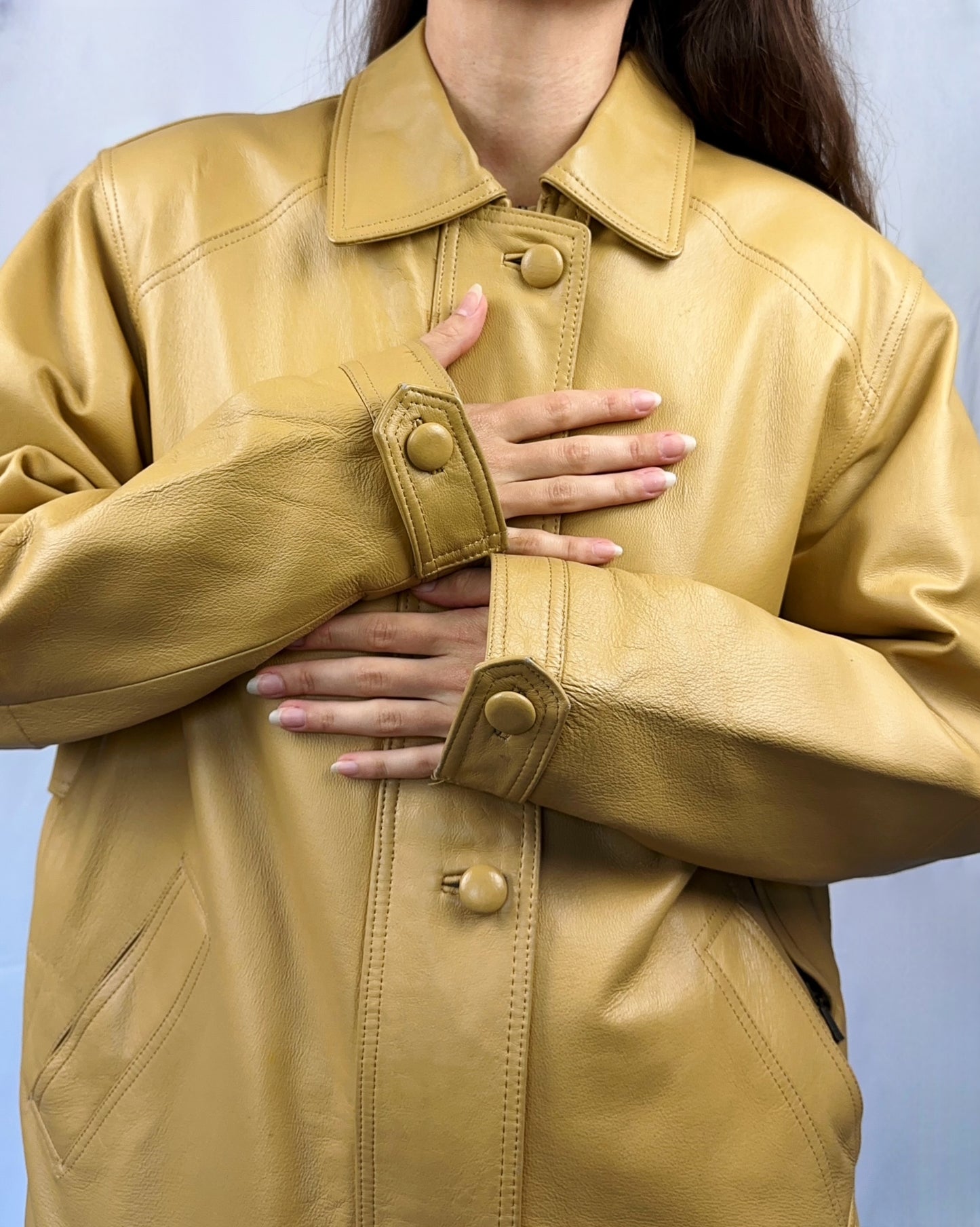 Giacca in vera pelle beige